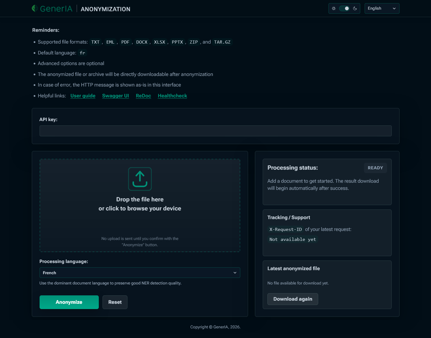 Anonymization Web interface