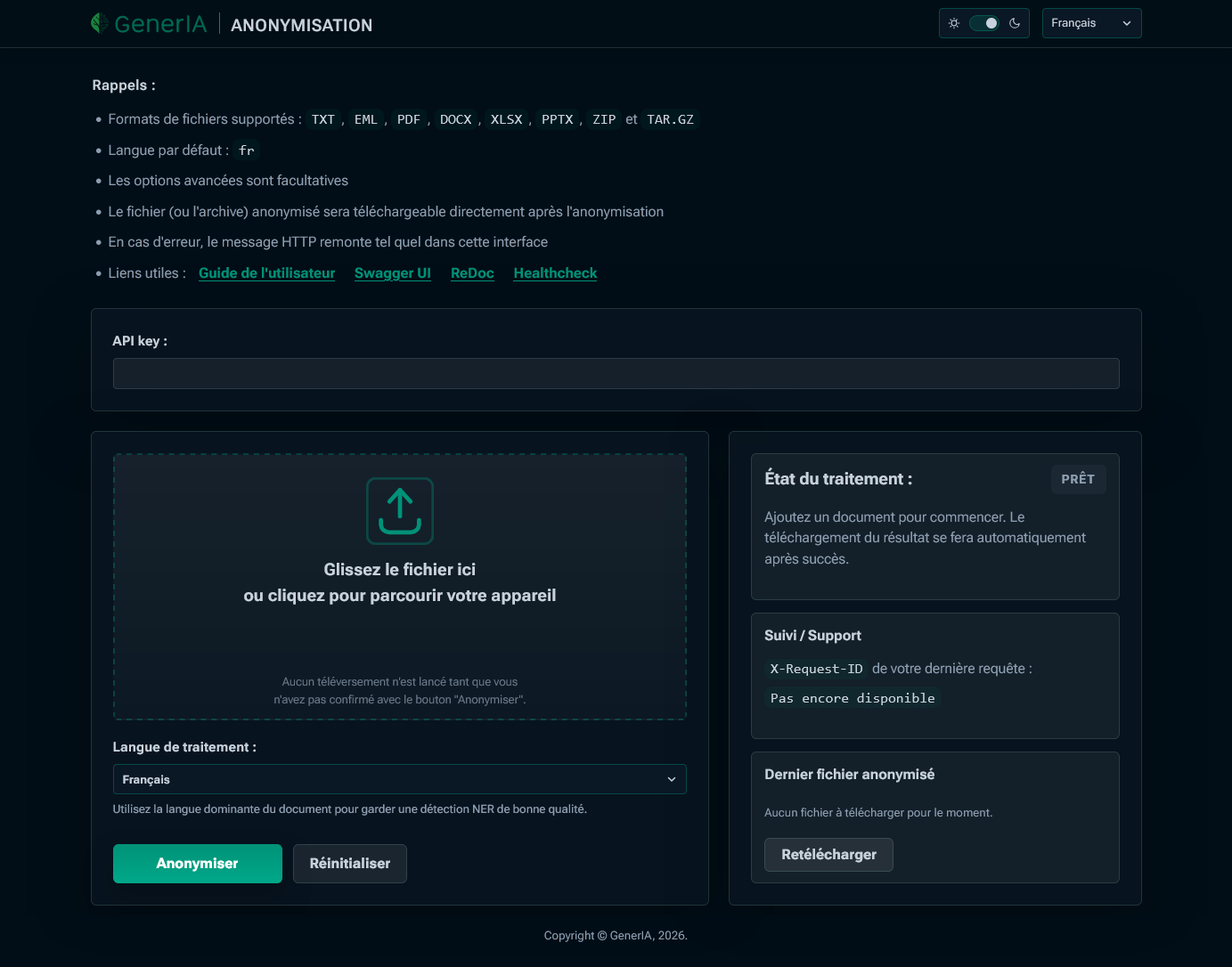 Interface Web d'anonymisation